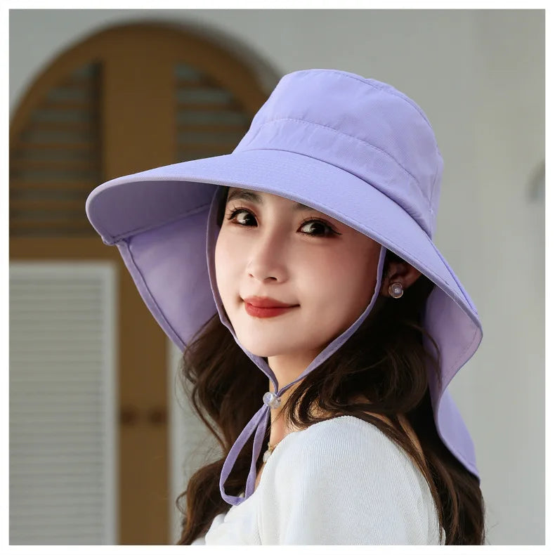 Outdoor Sun Bucket Hat for Women Girls Fishing Hat Wide Brim Bucket Hat with Neck Cover 50+ UPF Protection Safari Cap