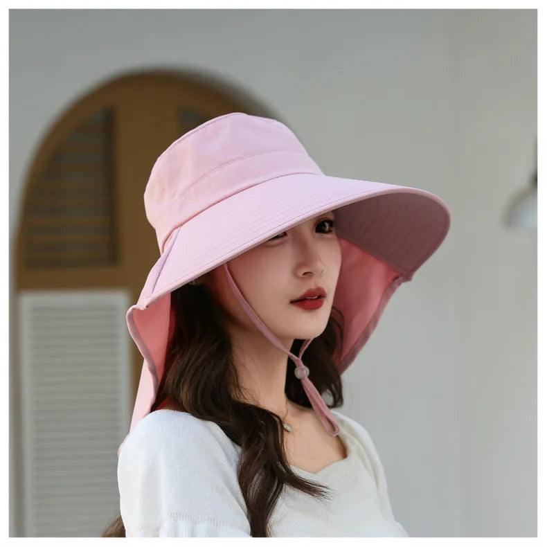 Outdoor Sun Bucket Hat for Women Girls Fishing Hat Wide Brim Bucket Hat with Neck Cover 50+ UPF Protection Safari Cap