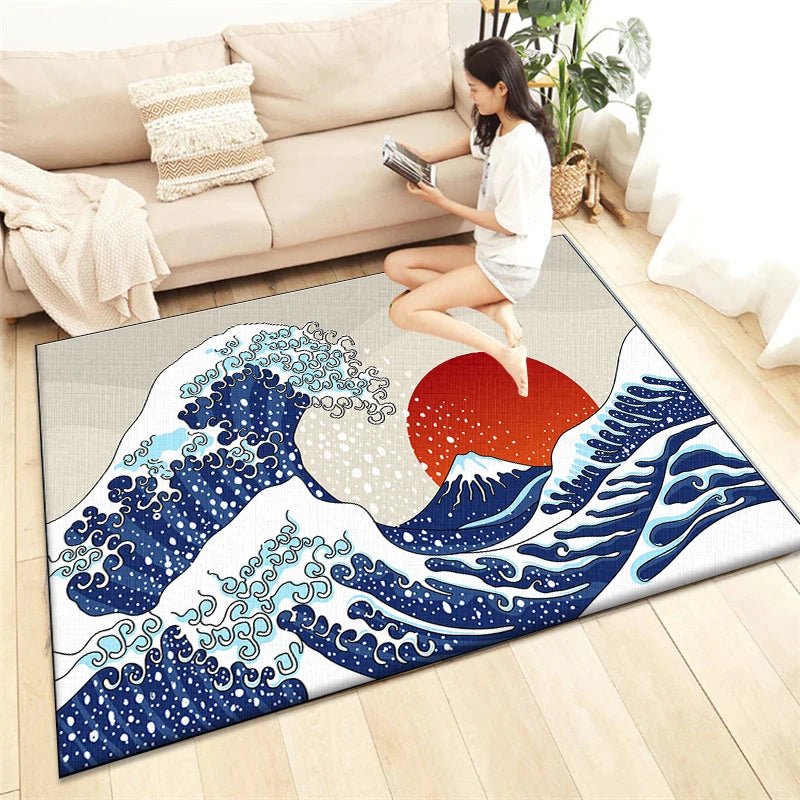 Japanese Style Printed Carpet Living Room Home Decor Sofa Table Rug Anti Slip Chair Cushion Lounge Mat Picnic Camping Ar
