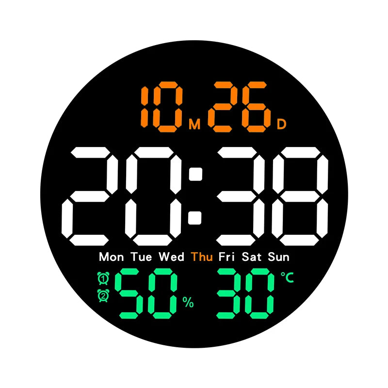 10 Inch Remote Control Digital Wall Clock Temperature Humidity Date Week Timing Countdown 2 Alarm Auto Dimmer LED Alarm Clock