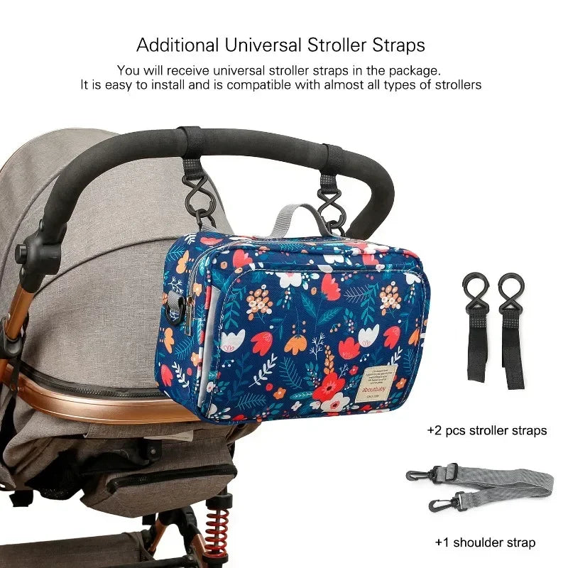 2024 Mommy with Baby Outdoor Travel New Waterproof Printed Cart Bag Storage Hanging Bag Diaper Bag Mommy Bag