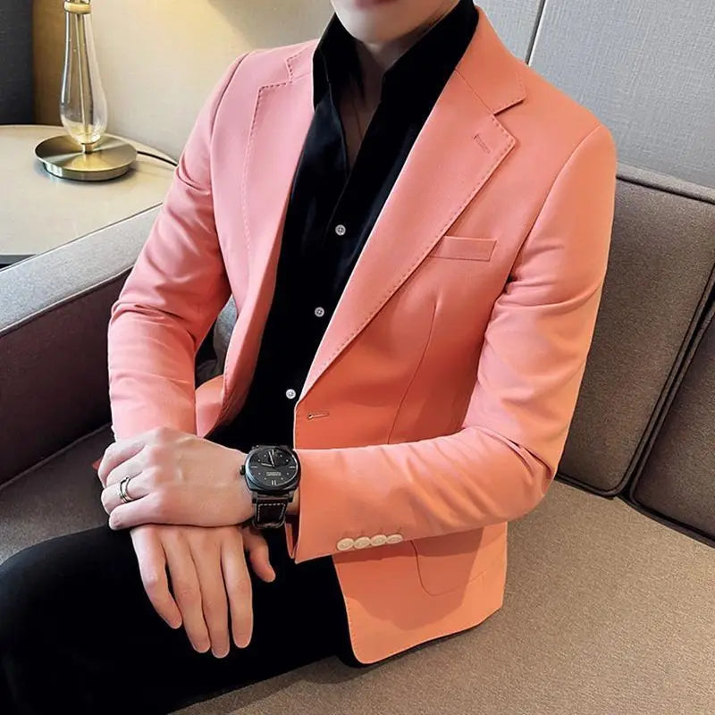 Men's Suit Business Jackets Thin Slim Fit Male Dress Blazer Coat Spring Autumn Simple Breasted Handsome Gentleman Vintage Casual