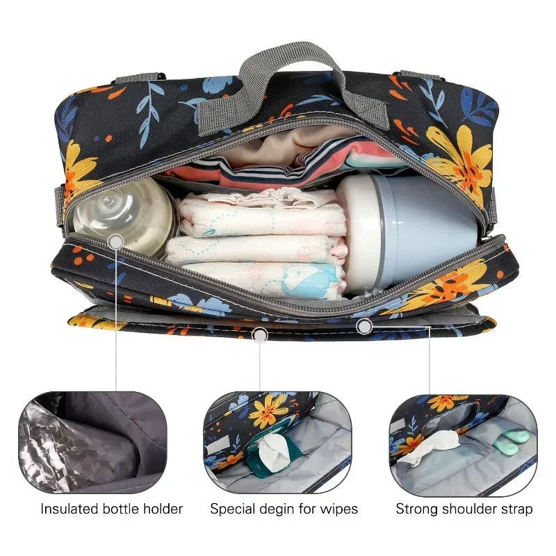 2024 Mommy with Baby Outdoor Travel New Waterproof Printed Cart Bag Storage Hanging Bag Diaper Bag Mommy Bag