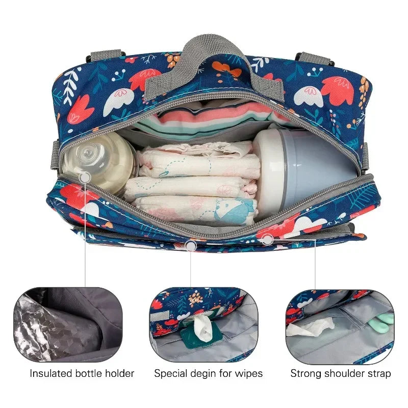 2024 Mommy with Baby Outdoor Travel New Waterproof Printed Cart Bag Storage Hanging Bag Diaper Bag Mommy Bag