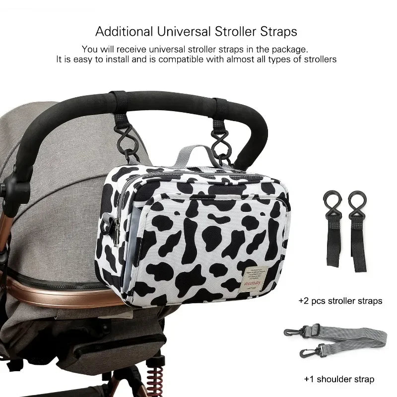 2024 Mommy with Baby Outdoor Travel New Waterproof Printed Cart Bag Storage Hanging Bag Diaper Bag Mommy Bag