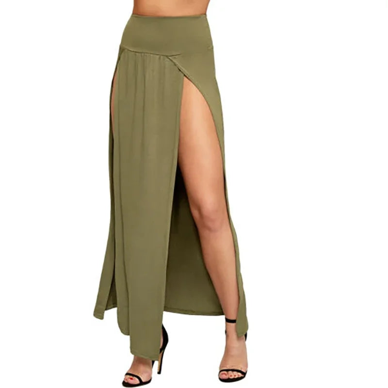 New Arrival High Waisted Sexy Womens Double Slits Summer Solid Long Maxi Skirt Wholesale 51 Valentine's Day Gifts
