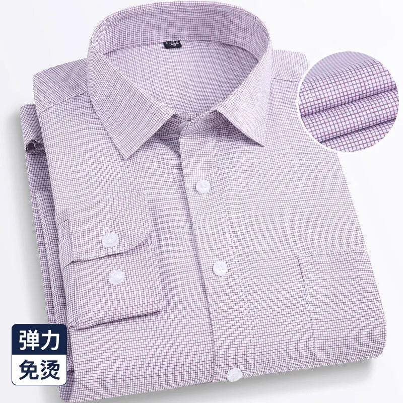 Four seasons new men's long sleeve thin check shirt business casual social wear easy to take care of perspiration breathable