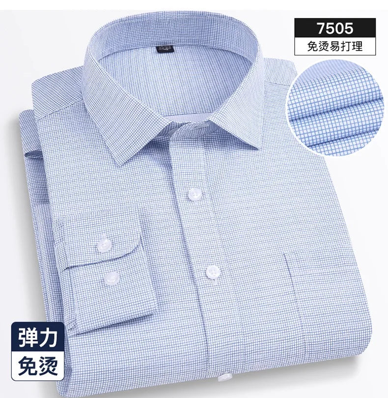 Four seasons new men's long sleeve thin check shirt business casual social wear easy to take care of perspiration breathable