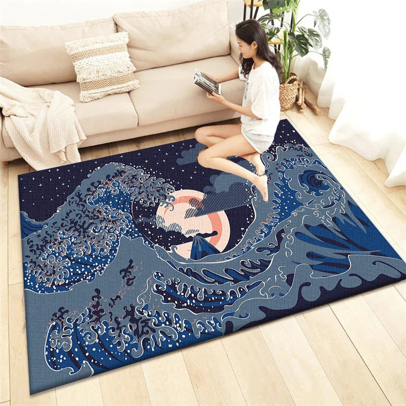 Japanese Style Printed Carpet Living Room Home Decor Sofa Table Rug Anti Slip Chair Cushion Lounge Mat Picnic Camping Ar