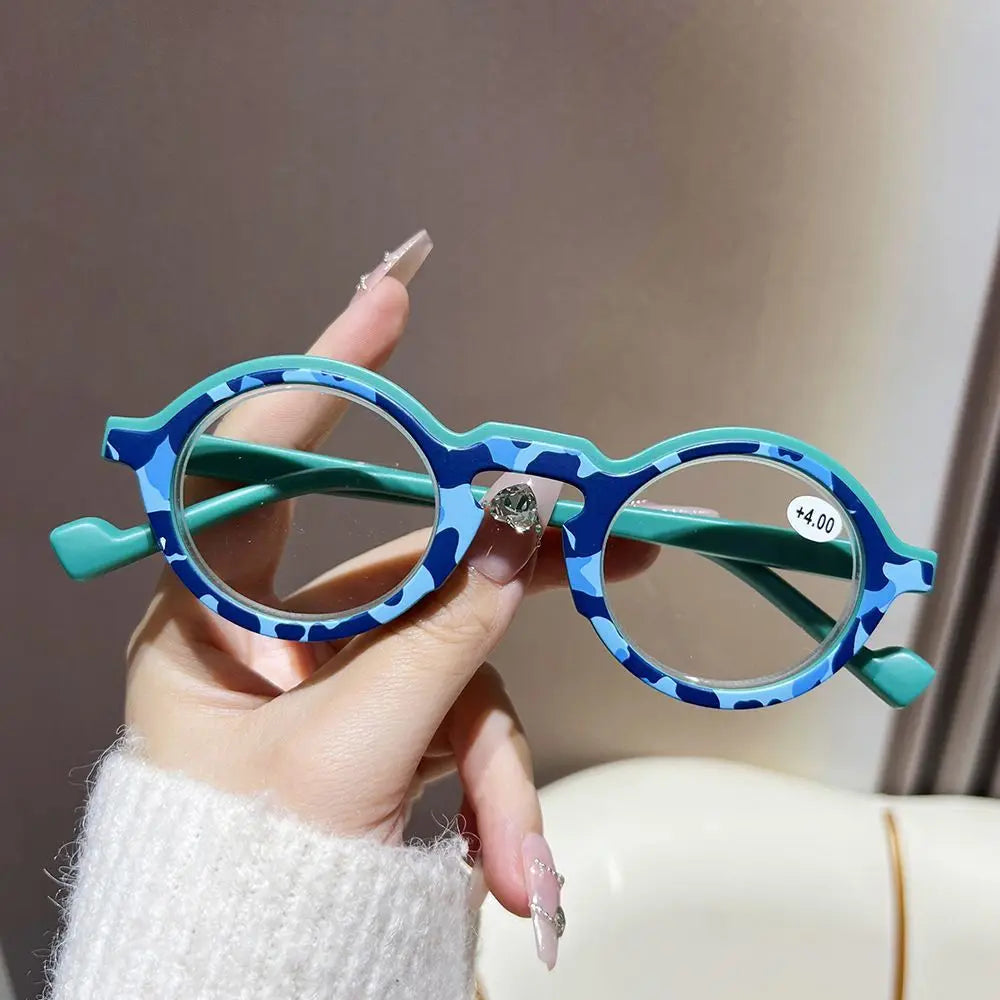 Shata Chinese Style Camouflage Military Green Reading Glasses Men Women Artistic Retro Round Frame Spring Leg Prescription Glass