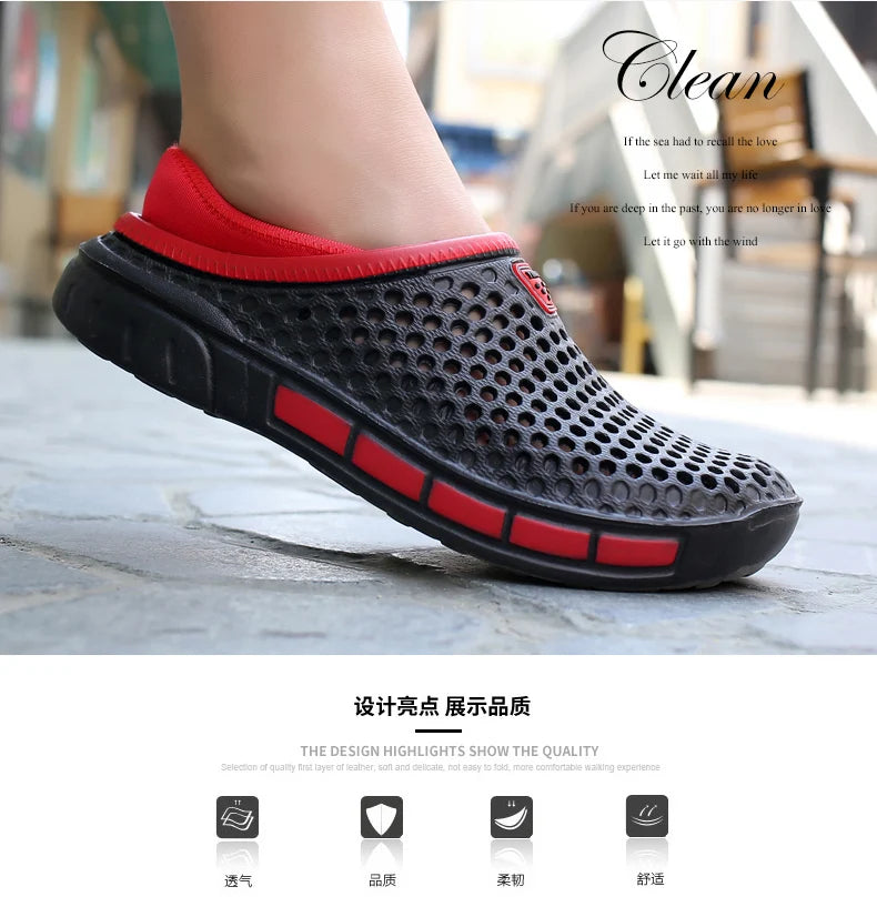 Summer Beach Men Sandals Breathable Men Casual Shoe Hole Shoes Light Clogs Home Garden Outdoor Male Flat Slippers Big Size 39-49