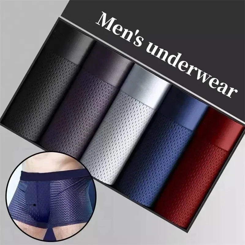 5Pcs/Men's Underwear Men's Panties Sexy Boxer Mesh Breathable Solid Color Briefs Thin Boxer Comfort Boxer Bamboo Hole Large Size