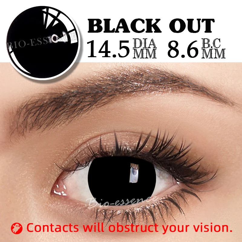 Bio-essence 2Pcs Cosplay Colored Contact Lenses Crazy White Contact Lenses Anime Black Eye Lenses Halloween Beauty Makeup Lens