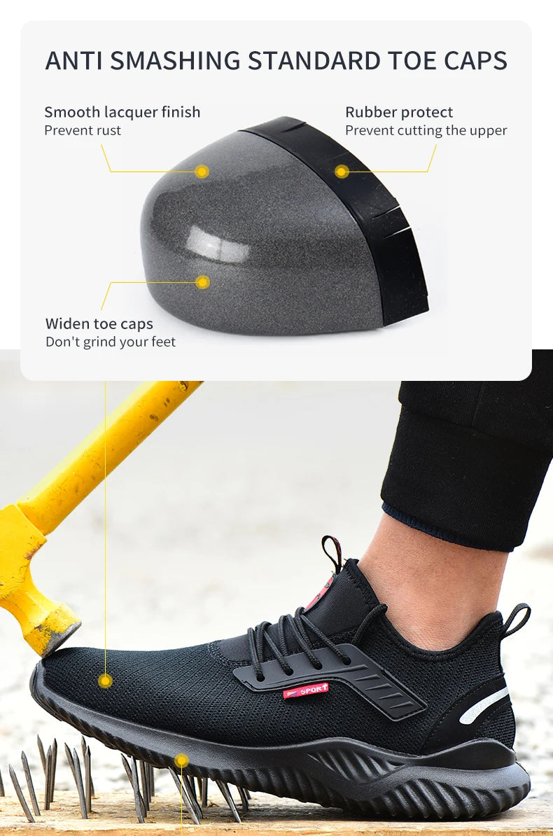 Safety Shoes Men With Steel Toe Cap Anti-smash Men Work Shoes Sneakers Light Puncture-Proof Indestructible Shoes Tactical Boots