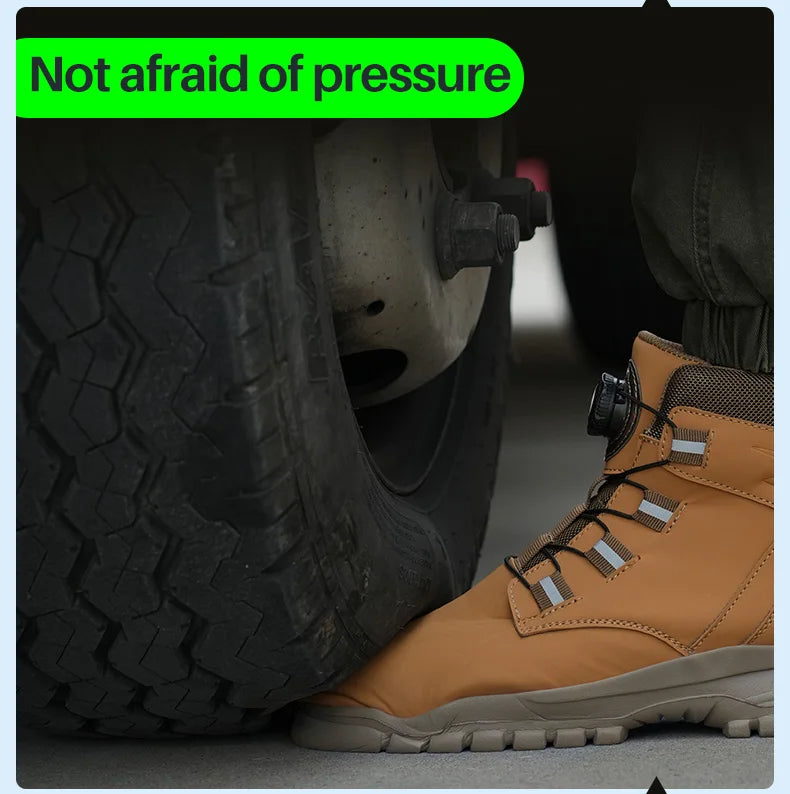 Rotating Button Work Shoes for Men Anti Puncture Work Sneakers Waterproof Work Safety Shoes Non Slip Steel Toe Tactical Boots