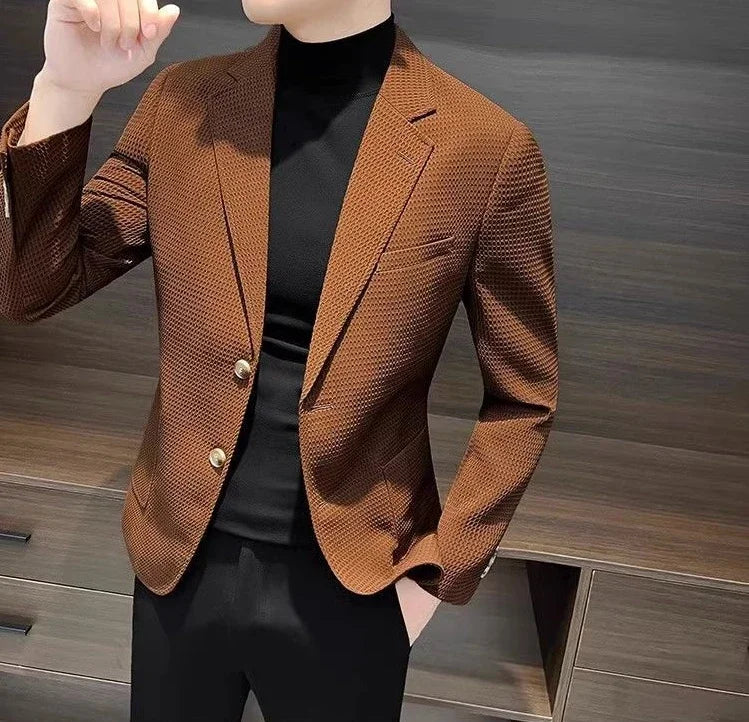 White Brown Jacket For Men Plaid Party Coats Man Suits And Blazers Summer Clothing Casual Menswear Premium Luxury Designer
