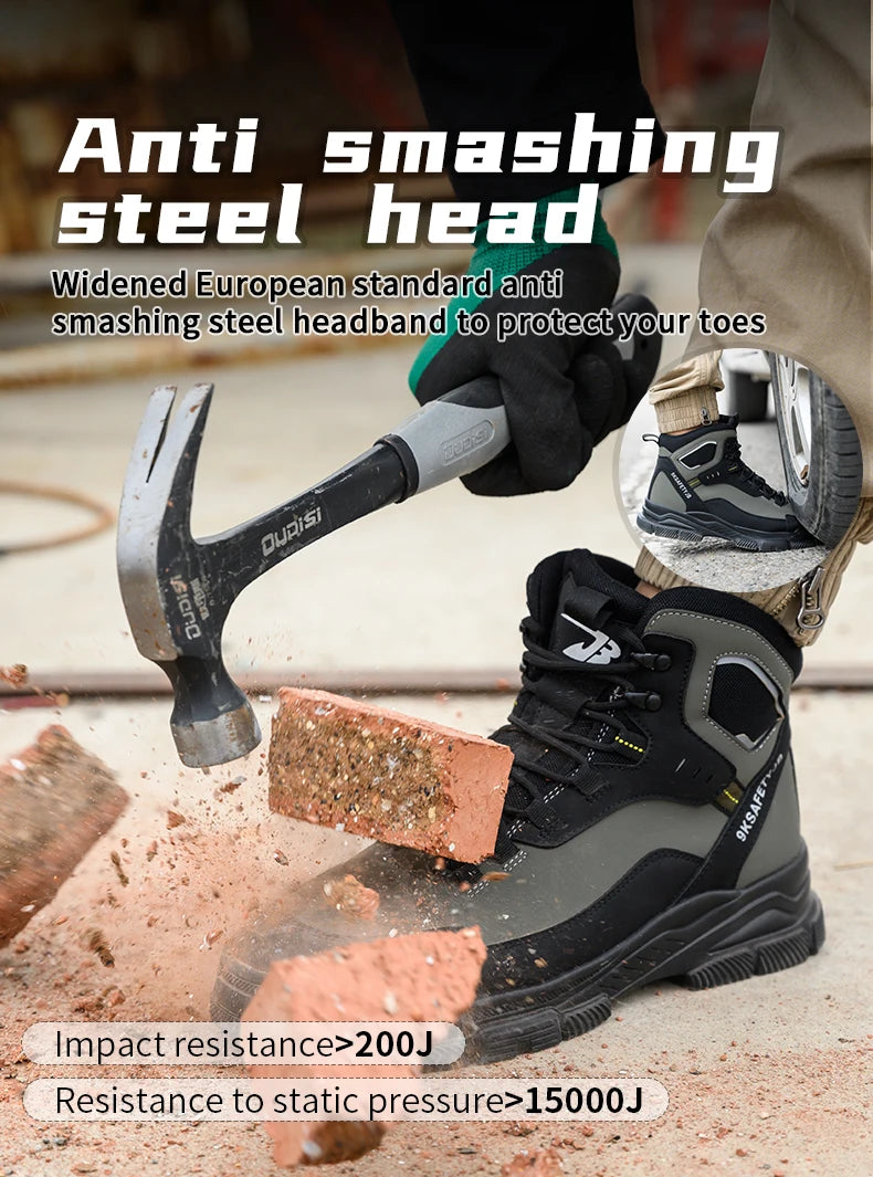 Man Safety Shoes Puncture-Proof Work Sneaker Waterproof Work Shoes Steel Toe Shoes Safety Boots Indestructible Shoes Lightweight