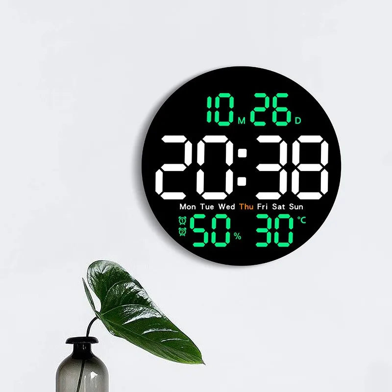 10 Inch Remote Control Digital Wall Clock Temperature Humidity Date Week Timing Countdown 2 Alarm Auto Dimmer LED Alarm Clock