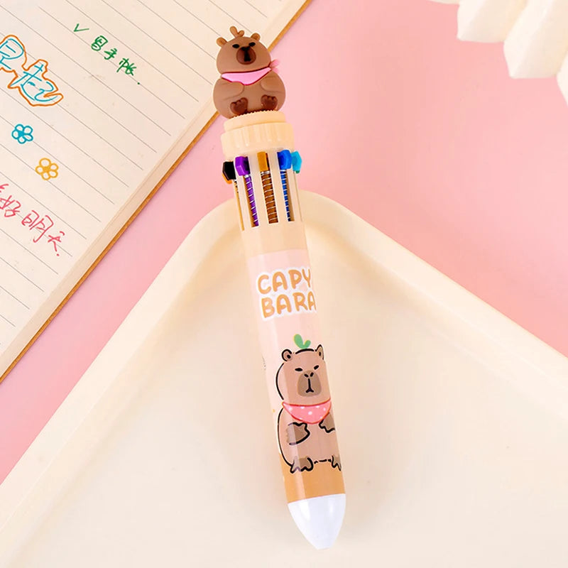 10 Colors Ballpoint Pen Capybara 0.5mm Colorful Ink Gel Pens Silicone Kawaii Pens School Office Supplies Stationery