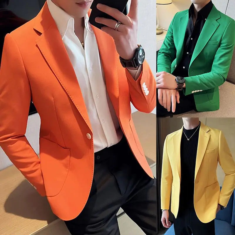 Men's Suit Business Jackets Thin Slim Fit Male Dress Blazer Coat Spring Autumn Simple Breasted Handsome Gentleman Vintage Casual