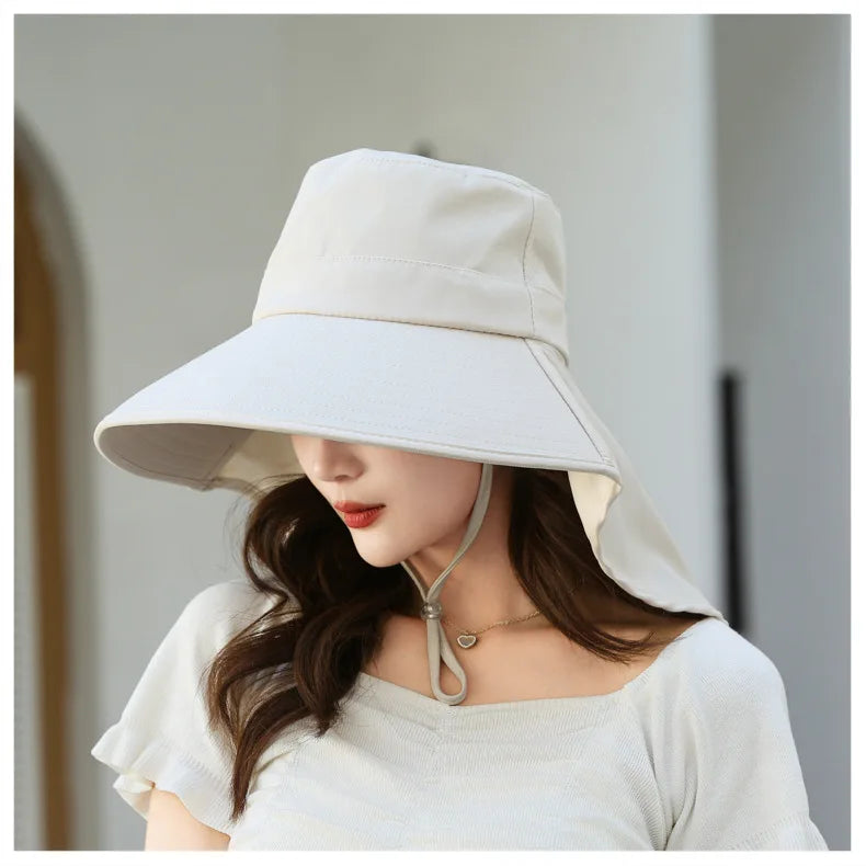 Outdoor Sun Bucket Hat for Women Girls Fishing Hat Wide Brim Bucket Hat with Neck Cover 50+ UPF Protection Safari Cap