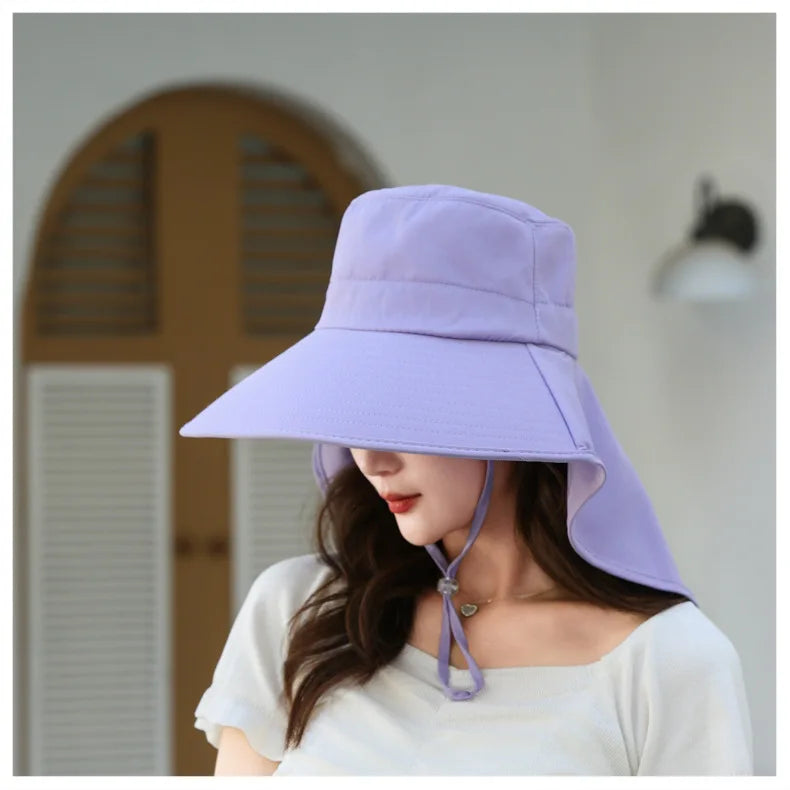 Outdoor Sun Bucket Hat for Women Girls Fishing Hat Wide Brim Bucket Hat with Neck Cover 50+ UPF Protection Safari Cap