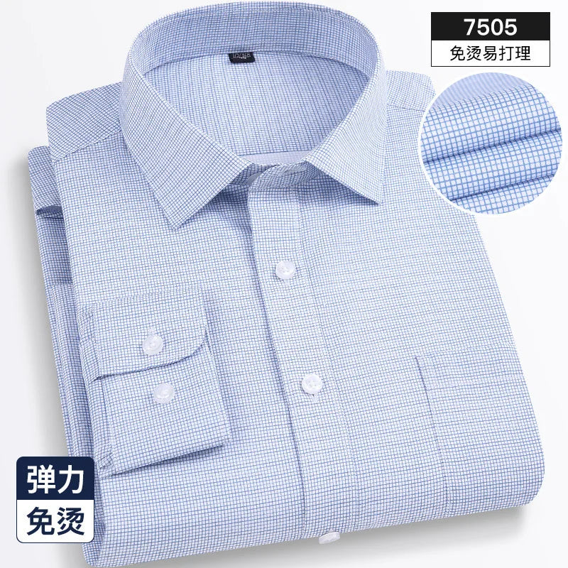 Four seasons new men's long sleeve thin check shirt business casual social wear easy to take care of perspiration breathable