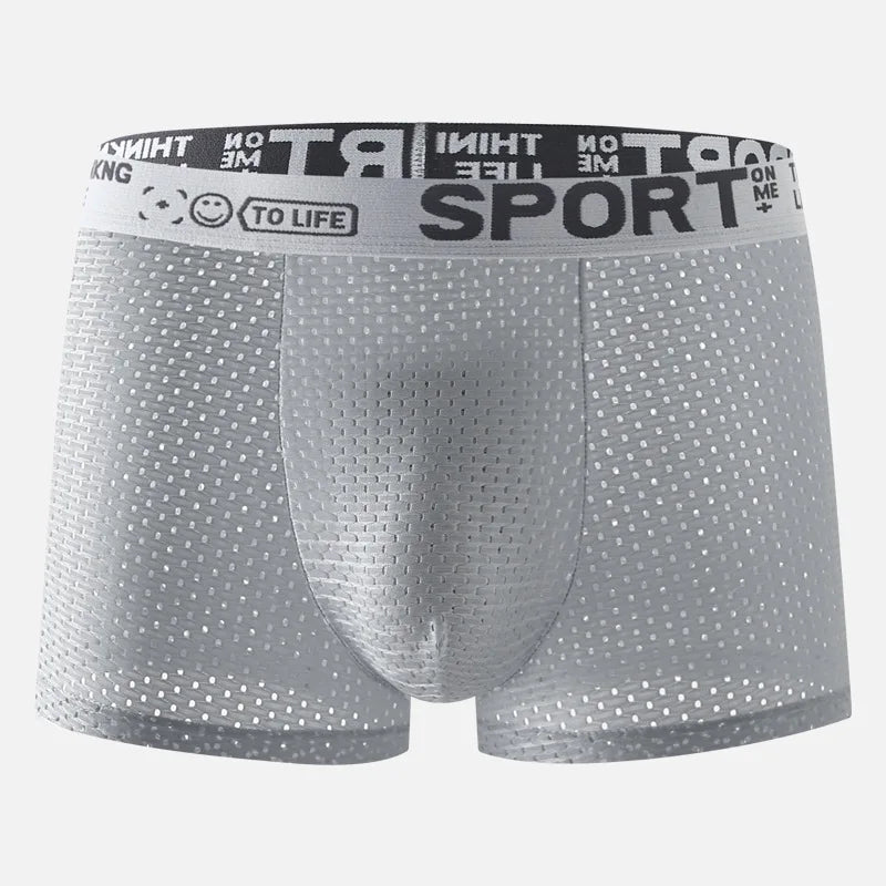 Breathable Mesh Youth Boxer Shorts Letter Print Belt Mens Underwear UltraThin Quick Drying Underpants Seamless Male Boxer Briefs