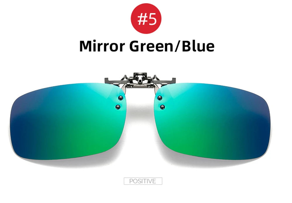 VIVIBEE Mirror Blue Flip Up Clip on Sunglasses Fishing Men Square Polarized Lens Metal Night Vision Driving UV400 Women Glasses