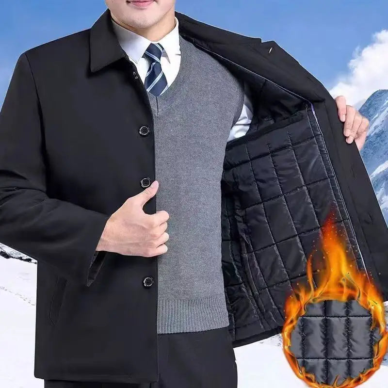 Warm Padded Blazers for Men's Winter Jacket Luxury Casual Winter Jackets for Men Formal Business Office Dress Coat Outwear Black