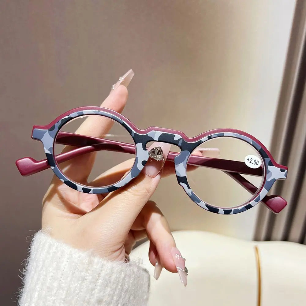 Shata Chinese Style Camouflage Military Green Reading Glasses Men Women Artistic Retro Round Frame Spring Leg Prescription Glass