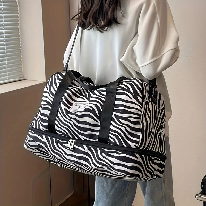 Spacious & Durable Women's Carry-On Travel Bag with Animal Print Nylon Large Capacity Sports Gym Bag Weekend Overnight Bag