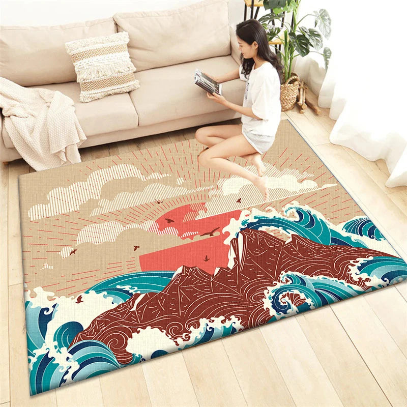 Japanese Style Printed Carpet Living Room Home Decor Sofa Table Rug Anti Slip Chair Cushion Lounge Mat Picnic Camping Ar