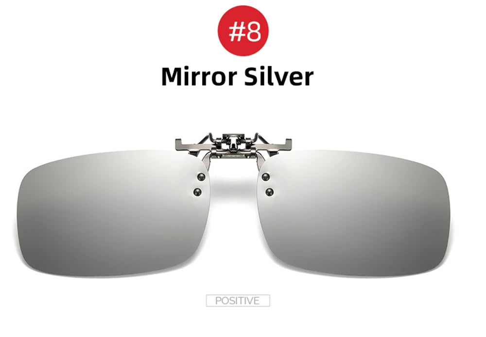 VIVIBEE Mirror Blue Flip Up Clip on Sunglasses Fishing Men Square Polarized Lens Metal Night Vision Driving UV400 Women Glasses
