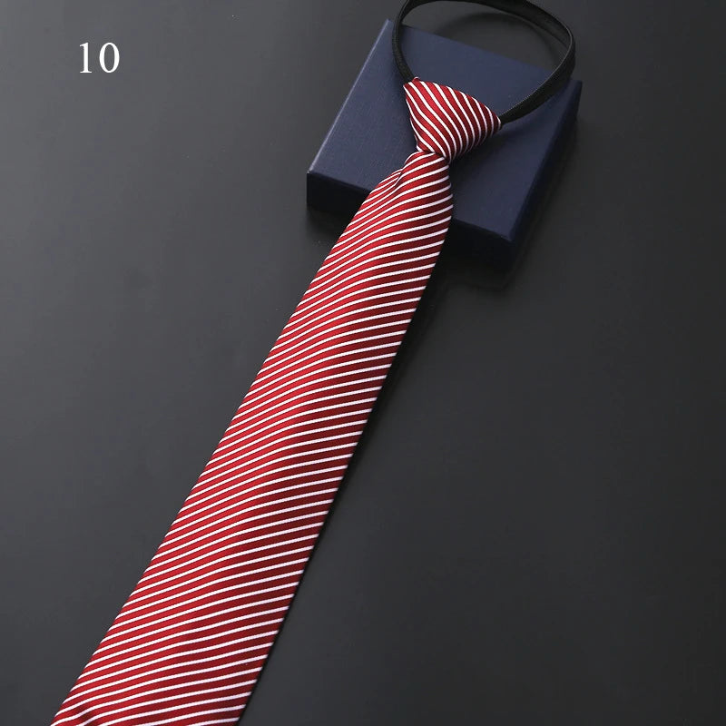 Lazy Zipper Men's Tie Business Formal Dress Wear Stripe Solid Color Zipper Necktie Wholesale Gifts for Men Slim Skinny Tie