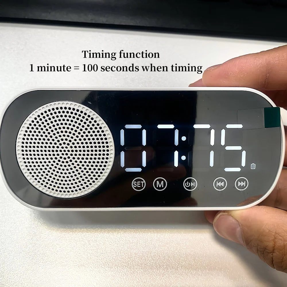 Mini Mirror Digital Alarm Clock Timer Rechargable Wireless Clock 2 Alarms FM Radio Wireless Speaker Subwoofer Desktop LED Clock
