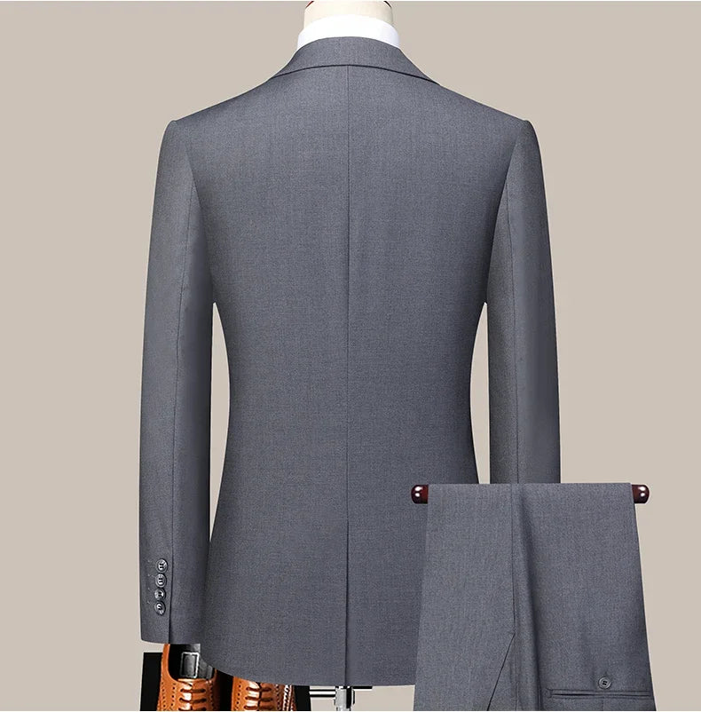Men's 2024 Slim-fit Two-button Business Suit Professional Work Formal Two-piece Set Trousers Included S-6XL