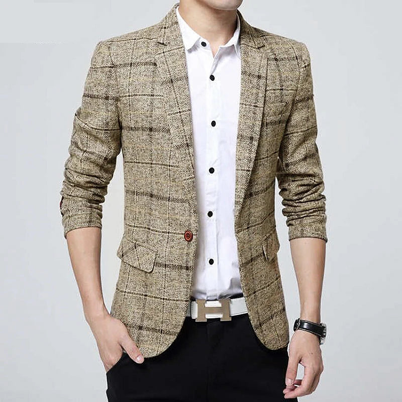 Men's Suit Coat Business Casual Small Suit Spring And Autumn New Professional Clothes Formal Men's Top Fashion Plaid Dress