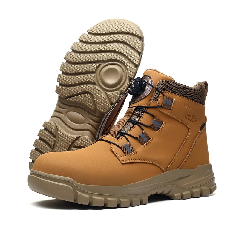 Rotating Button Work Shoes for Men Anti Puncture Work Sneakers Waterproof Work Safety Shoes Non Slip Steel Toe Tactical Boots