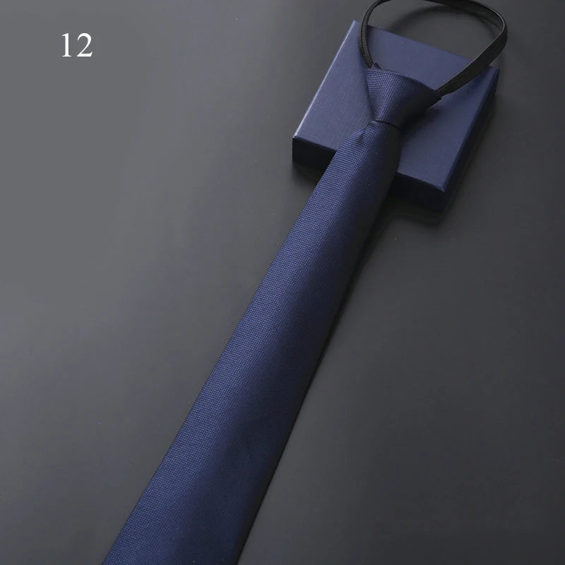 Lazy Zipper Men's Tie Business Formal Dress Wear Stripe Solid Color Zipper Necktie Wholesale Gifts for Men Slim Skinny Tie