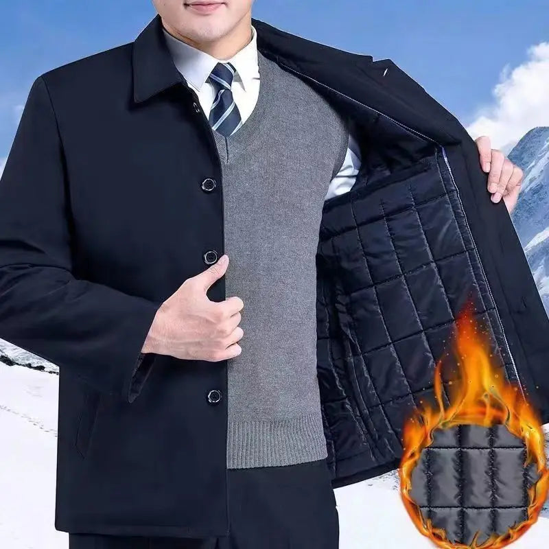 Warm Padded Blazers for Men's Winter Jacket Luxury Casual Winter Jackets for Men Formal Business Office Dress Coat Outwear Black