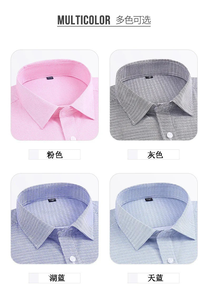 Four seasons new men's long sleeve thin check shirt business casual social wear easy to take care of perspiration breathable