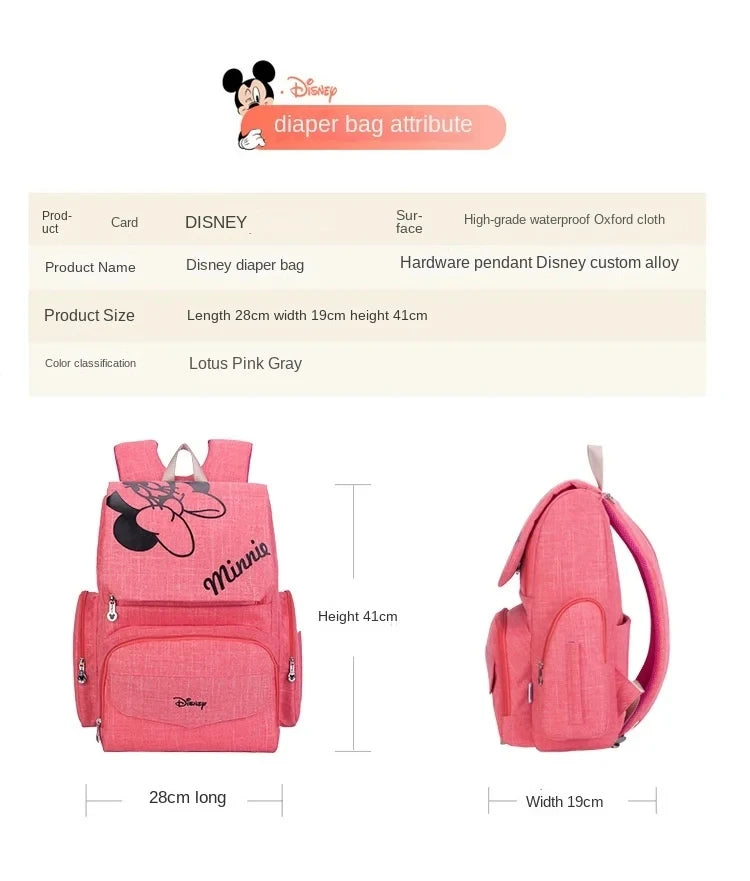 Disney Mickey Original New Diaper Bag Backpack Cartoon Baby Bag Large Capacity Baby Diaper Bag Multi Functional High Quality