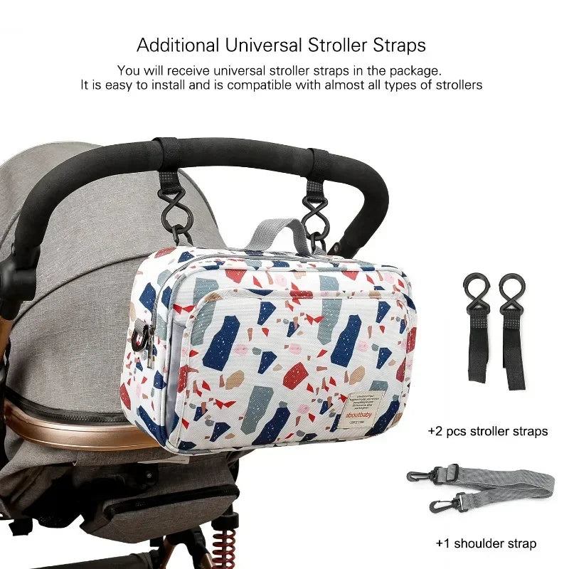 2024 Mommy with Baby Outdoor Travel New Waterproof Printed Cart Bag Storage Hanging Bag Diaper Bag Mommy Bag