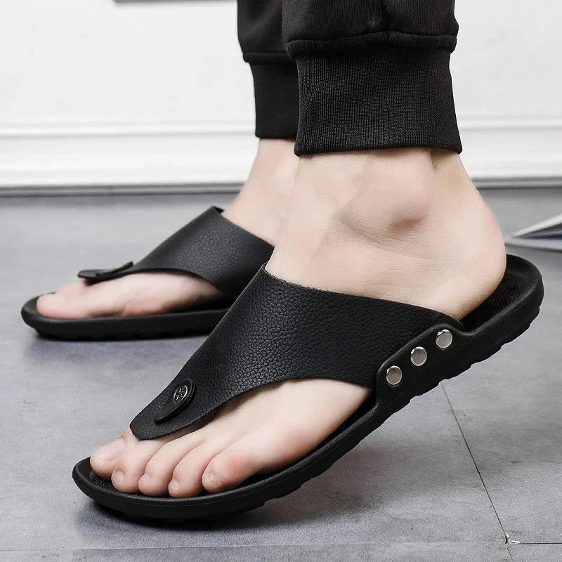 YRZL Summer Slippers Men Flip-Flops for Men Beach Slippers Brown Sandals Comfortable Shoes Non-Slip Bathroom Shoes Men Shoes
