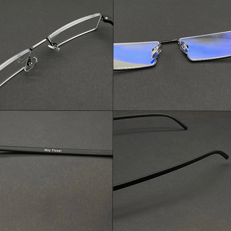 May Flower TR90 Presbyopic Glasses Man Blue Light Reading Glasses Men Metal Square Glasses For Sight Plus Lenses +1.75+2.25+2.75