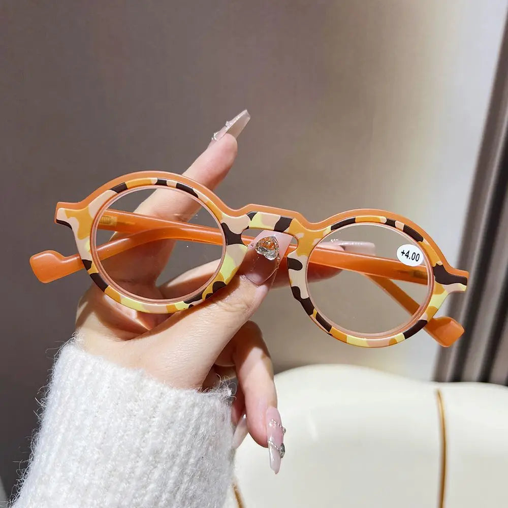 Shata Chinese Style Camouflage Military Green Reading Glasses Men Women Artistic Retro Round Frame Spring Leg Prescription Glass