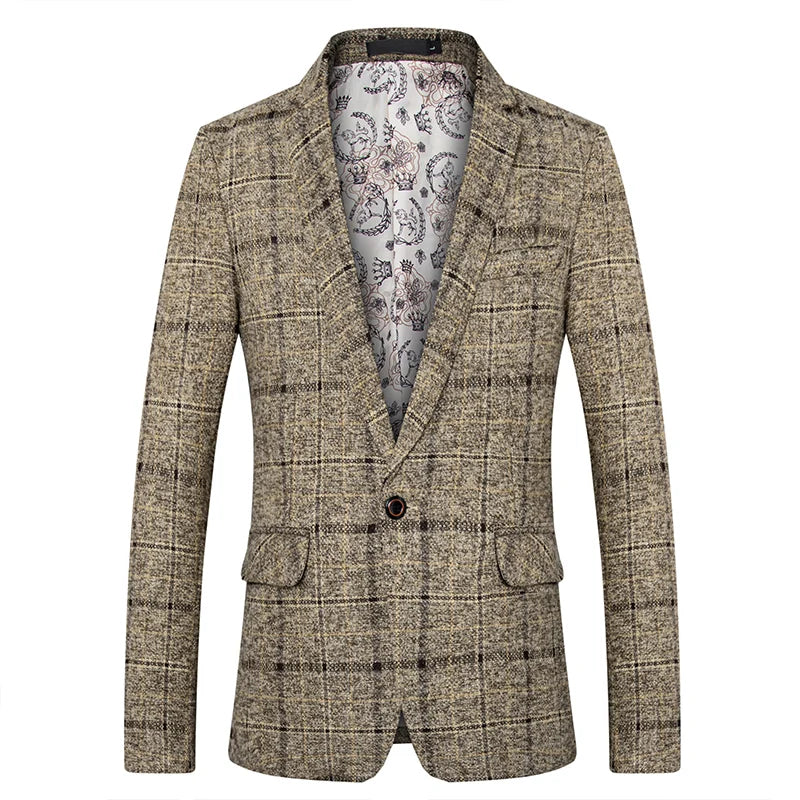 Men's Suit Coat Business Casual Small Suit Spring And Autumn New Professional Clothes Formal Men's Top Fashion Plaid Dress