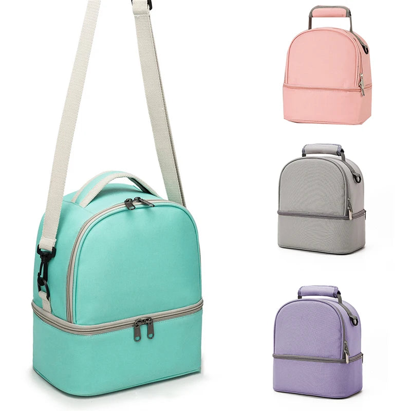 Fashion Insulation Double Layer Pack Solid Color Large Capacity Mommy Bag Cool Travel Picnic Portable Food Handbag Baby Bags
