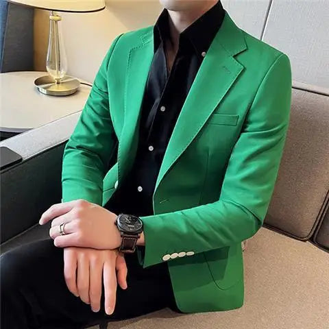 Men's Suit Business Jackets Thin Slim Fit Male Dress Blazer Coat Spring Autumn Simple Breasted Handsome Gentleman Vintage Casual